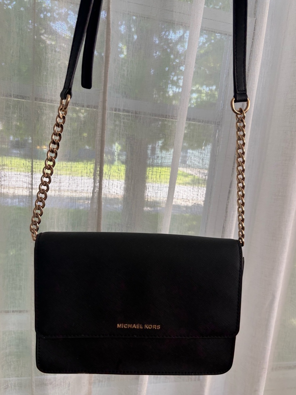 Michael Kors Black Crossbody with Gold Chain Strap